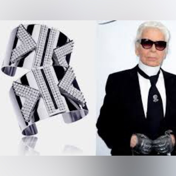 Atelier Swarovski Karl Lagarfeld KK Silver Cuff. Karl Lagarfeld Hip Chic Cuff. - Picture 14 of 16